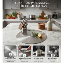 Yuvarlak Paslanmaz Çelik Kesme Tahtası – 33 cm Hijyenik Hazırlık ve Sunum Yüzeyi