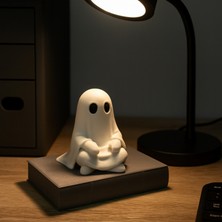 Modela Kitap Üzerinde Oturan Hayalet Biblo | Sevimli Dekoratif Figür (Pla+ 3D Baskı)