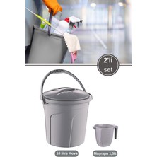 PremiumPort 2’li Temizlik Kova Seti, Kapaklı, Kulplu, 10L Su Kovası + Maşrapa 1,5l