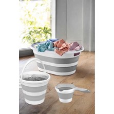 PremiumPort Mini Katlanır Set: Çamaşır Sepeti, Kova ve Maşrapa ile Pratiklik