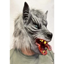 Najmaddin Mey Ithalat® Kafaya Tam Geçmeli Lateks Dil Çıkaran Mavi Gözlü Kurt Maskesi Mey Ith