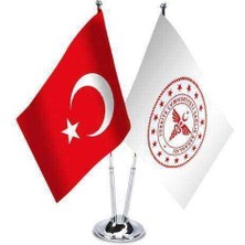 Asilmeydan T.c. Sağlık Bakanlığı ve Türkiye - Ikili Paslanmaz Metal Krom Direkli Saten Masa Bayrağı