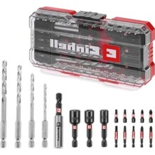 MarkEntegra Orijinal Einhell S-Case 18 Parça Darbeye Dayanıklı Aksesuar Seti (25 mm Bitler, 50 mm Bitler, 60 mm Bit Tutucu, Lokma Adaptörü, Metal Delme Ucu ve Saklama Kutusu Dahil) - 49108709
