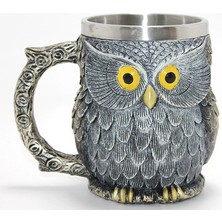 TeknoKesgin Kesgin Market® Bilge Baykuş Figürlü 3D Kabartmalı Paslanmaz Çelik Kupa Bardak ALK4383 Teknoke