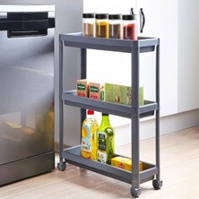 MarkEntegra Dar Alanlar Için 3 Katlı Tekerlekli Raf Ünitesi, Gri