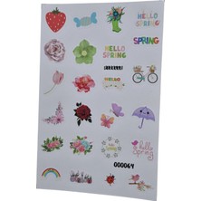 Fizello Ilkbahar ve Çiçek Temalı Sticker Seti - 24 Adet Etiket - Folyo Kesim