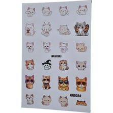 Fizello Sevimli Kediler Temalı Sticker Seti - 24 Adet Etiket - Folyo Kesim