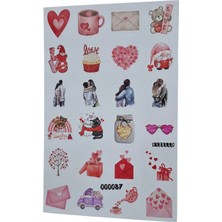 Fizello Aşk ve Sevgili Temalı Sticker Seti - 24 Adet Etiket - Folyo Kesim