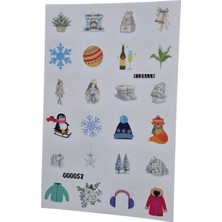 Fizello Kış Temalı Sticker Seti - 24 Adet Etiket - Folyo Kesim