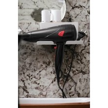 MarkEntegra Beyaz Metal Yapışkanlı Saç Kurutma Askısı, Banyo Düzenleyici Organizer