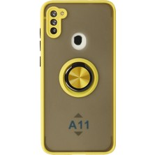 Newface Muratech New  Galaxy A11 Kılıf Montreal Yüzüklü Silikon Kapak - Sarı