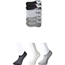 Royaleks Kesgin Market® Siyah Gri ve Beyaz Erkek Görünmez Çorap 6 Çift Teknokesgin