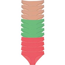 Royaleks Kesgin Market® 12 Adet Süper Eko Set Likralı Kadın Slip Külot Ten Yeşil Fuşya Teknokesgin