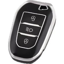 MarkEntegra Anahtar Kılıfı, Siyah Gümüş, Peugeot Modelleri Için Koruyucu