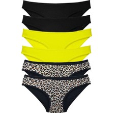 Royaleks Kesgin Market® 6 Adet Likralı Kadın Slip Külot Leopar Siyah Sarı Teknokesgin