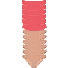 Royaleks Kesgin Market® 12 Adet Süper Eko Set Likralı Kadın Slip Külot Fuşya Ten Teknokesgin