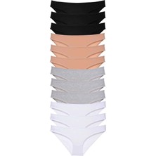 Royaleks Kesgin Market® 12 Adet Süper Eko Set Likralı Kadın Slip Külot Siyah Ten Gri Beyaz Teknokesgin