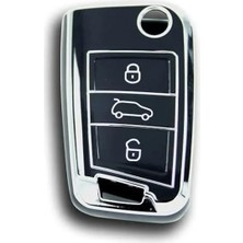 MarkEntegra Lüks Nano Anahtar Koruma Kılıfı, Araç Anahtarları Için Koruyucu, Siyah-Gümüş