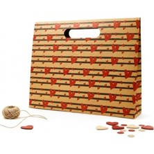 MarkEntegra 38X30 Kalp Harmanı Zarf Model Karton Çanta, Hediye Kutusu