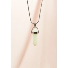 Royaleks Kesgin Market® Kedi Gözü Doğal Taşı Zincirli El Yapımı Tasarımlı Kolye Uç: 3,5 cm Zincir