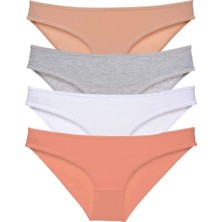 Royaleks Kesgin Market® 4 Adet Süper Eko Set Likralı Kadın Slip Külot Ten Gri Beyaz Pudra Teknokesgin