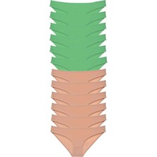 Royaleks Kesgin Market® 12 Adet Süper Eko Set Likralı Kadın Slip Külot Yeşil Ten Teknokesgin