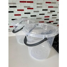 PremiumPort Şeffaf Plastik Su Kovası, Kapaklı, 5 Litre, Çift Paket