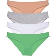 Royaleks Kesgin Market® 4 Adet Süper Eko Set Likralı Kadın Slip Külot Ten Gri Beyaz Yeşil Teknokesgin