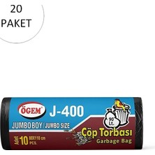 Ögem Kesgin Market® J-400 Jumbo Boy Çöp Torbası 80 x 110 cm 10 Lu Rulo x 20 Paket = 200 Adet (Siyah)