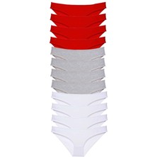 Royaleks Kesgin Market® 12 Adet Süper Eko Set Likralı Kadın Slip Külot Kırmızı Gri Beyaz Teknokesgin