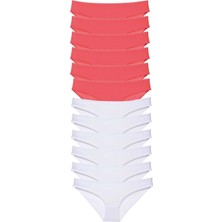 Royaleks Kesgin Market® 12 Adet Eko Set Likralı Kadın Slip Külot Fuşya Beyaz Teknokesgin