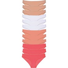 Royaleks Kesgin Market® 12 Adet Süper Eko Set Likralı Kadın Slip Külot Ten Beyaz Pudra Fuşya Teknokesg
