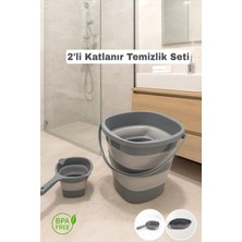 PremiumPort Büyük Boy Katlanabilir Kova ve Maşrapa Seti, Organizer ve Temizlik Aracı