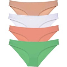 Royaleks Kesgin Market® 4 Adet Süper Eko Set Likralı Kadın Slip Külot Ten Beyaz Pudra Yeşil Teknokesgi