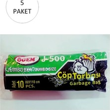 Ögem Kesgin Market® J-500 Jumbo Boy Çöp Torbası 80 x 110 cm 10 Lu Rulo x 5 Paket = 50 Adet (Siyah) T