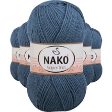 Nako Kesgin Market® 5 Adet Süper Inci El Örgü Ipi 100 gr Fırtına Mavi 185 Teknokesgin