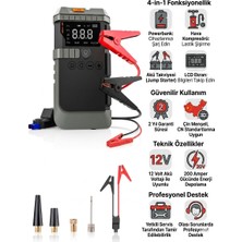 HiboTekno Akü Takviye Şarj Cihazı Cihazı / 4'ü 1 Arada-Telefon Şarj Kablosu Dahil 150PSI Hava Kompresorlu -Lcd Ekran, 12.000MAH 150PSIHAVADOLUMU