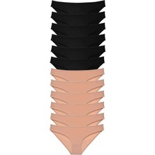 Royaleks Kesgin Market® 12 Adet Süper Eko Set Likralı Kadın Slip Külot Siyah Ten Teknokesgin