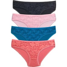 Royaleks Kesgin Market® 4 Adet Önü Dantelli Transparan Kadın Slip Külot S218 Teknokesgin