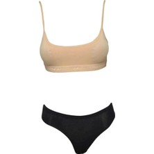 Royaleks Kesgin Market® Pedli Ip Askılı Yarım Atlet Büstiyer Külot Takım Ten Siyah Teknokesgin