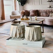 MarkEntegra Orta Boy Ikili Set, El Yapımı Dekoratif Beton Saksı