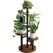 MarkEntegra 5 Raflı Metal Çiçeklik - Doğal Ahşap Dekoratif Saksılık Modeli