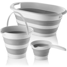 PremiumPort Pratik 3'lü Temizlik Seti: Katlanır Sepet, Kova ve Maşrapa