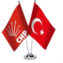 Asilmeydan Kırmızı Chp ve Türkiye - Ikili Saten Masa Bayrağı Set