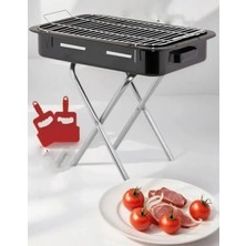 MarkEntegra Katlanır Ayaklı Mangal, 44X27X8 Cm, Siyah Renk, 2 Adet Yelpaze Hediyeli