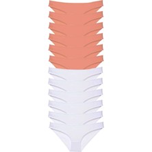 Royaleks Kesgin Market® 12 Adet Eko Set Likralı Kadın Slip Külot Pudra Beyaz Teknokesgin