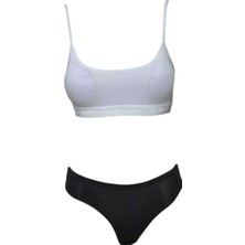 Royaleks Kesgin Market® Pedli Ip Askılı Yarım Atlet Büstiyer Külot Takım Beyaz Siyah Teknokesgin