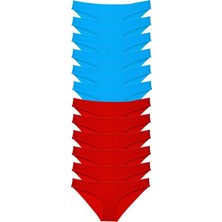 Royaleks Kesgin Market® 12 Adet Süper Eko Set Likralı Kadın Slip Külot Kırmızı Mavi Teknokesgin