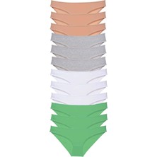 Royaleks Kesgin Market® 12 Adet Süper Eko Set Likralı Kadın Slip Külot Ten Gri Beyaz Yeşil Teknokesgin