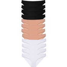 Royaleks Kesgin Market® 12 Adet Süper Eko Set Likralı Kadın Slip Külot Siyah Ten Beyaz Teknokesgin